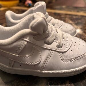 Nike Kids All-White Leather Sneaker with Swoosh